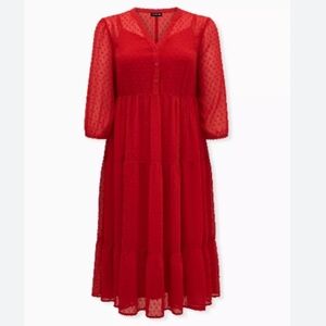 Torrid Red Swiss Dot V-Neck Midi Sundress